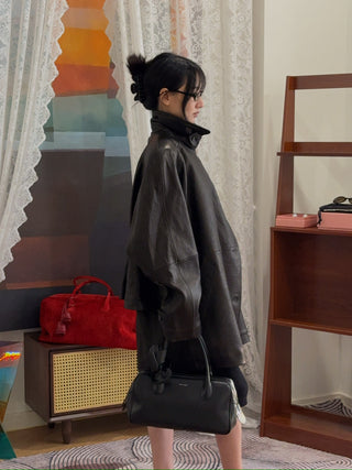 MAGDA BUTRYM - Oversized Grained Leather Jacket in Black