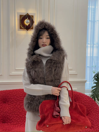 SIMONETTA RAVIZZA ALBERT - CASHMERE GOAT FUR VEST WITH HOOD