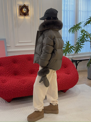 YVES SALOMON - Short down jacket with detachable fox fur collar and mittens