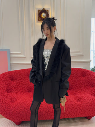 BONBOM FURRY SHAWL BLAZER