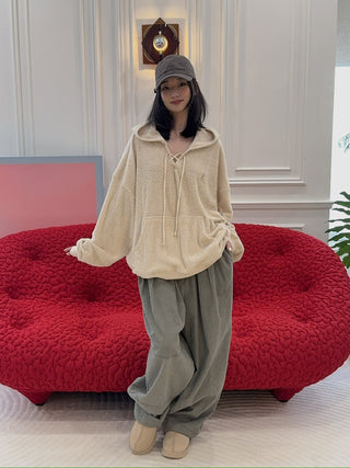 OPEN YY TERRY LACE-UP HOODIE