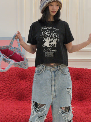 ASHLEY WILLIAMS - BLACK CROPPED T-SHIRT / HAMORNY & PEACE