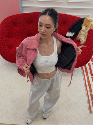 BLUMARINE DENIM BOMBER JACKET BUBBLEGUM
