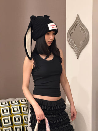 LOVERBOY - Chunky Rabbit Beanie in Black Ecru