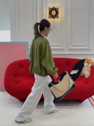 SIMONETTA - PIAVE - LEATHER BOMBER / GREEN PEPPER