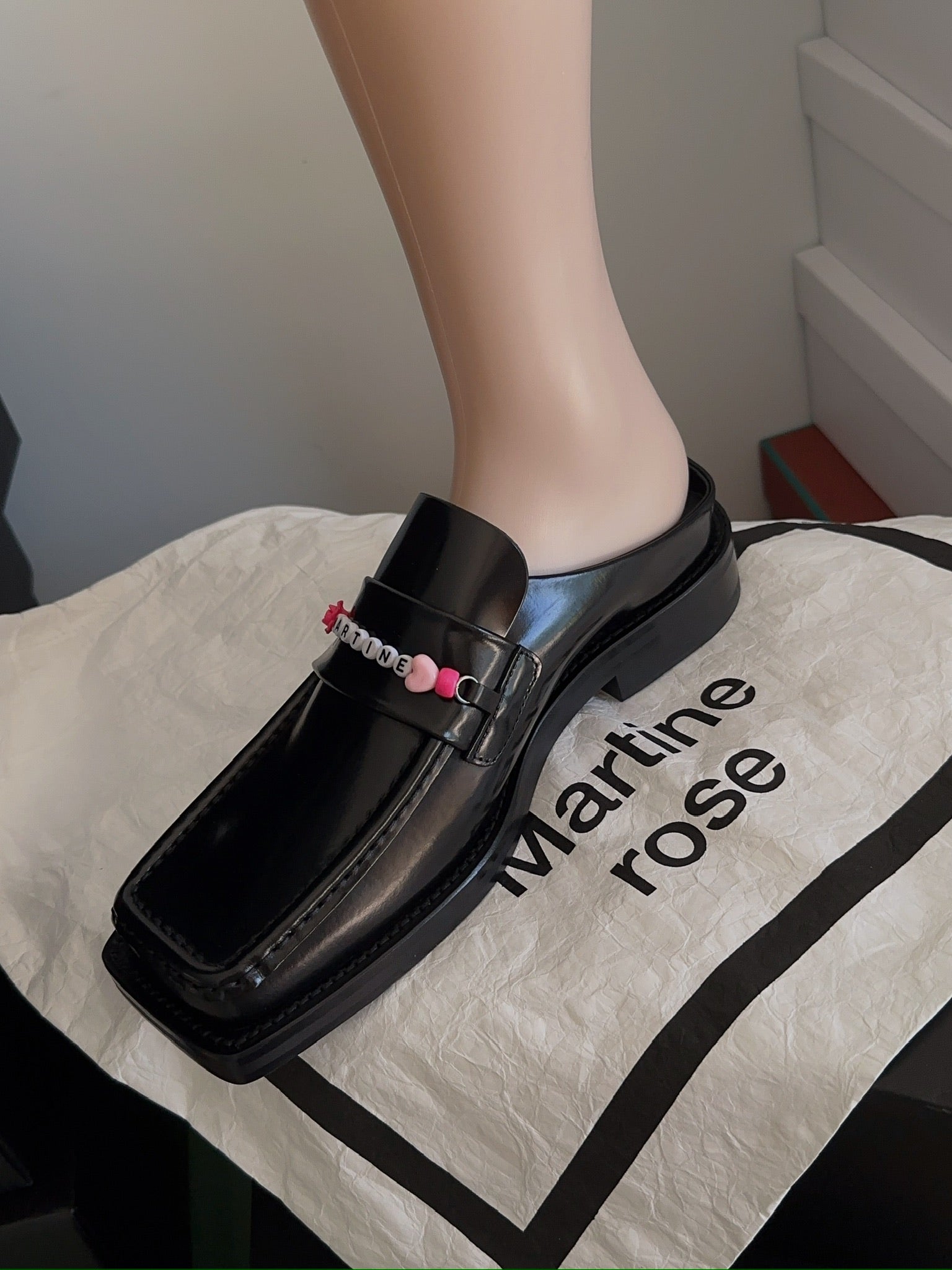 MARTINE ROSE BEADED SQUARE TOE MULE