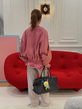 BLUMARINE DENIM BOMBER JACKET BUBBLEGUM