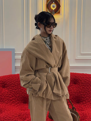 MAGDA BUTRYM - Draped Collar Viscose And Linen Jacket in Beige