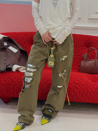 DARKPARK - RIRI - PAILLETTES SHREDDED PAPER BAG PANTS