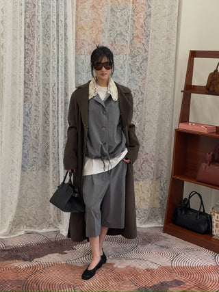 THE MANNEI - Crochet Collar Bomber Jacket in Grey