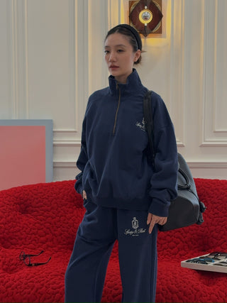 SPORTY & RICH - Vendome Quarter Zip in Navy