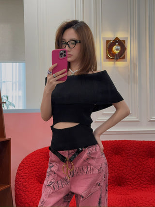 CHRISTOPHER ESBER SLASHED KNIT SHAWL GUTSY RIB TOP