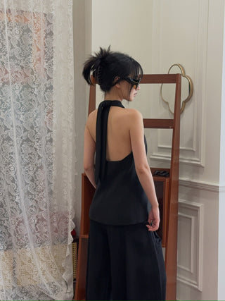AARON ESH Neck Wrap Waistcoat in Black Halter Sleeveless Corseted