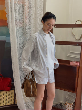 SPORTY & RICH - SRC Oversized Shirt in Blue Striped