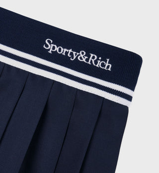 SPORTY & RICH - Abigail Wool Pleated Skirt in Navy
