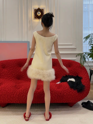 BLUMARINE DRESS SABLE W/FEATHE