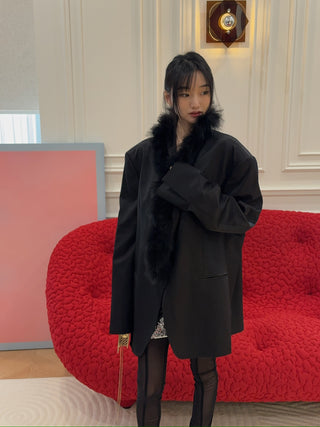 BONBOM FURRY SHAWL BLAZER