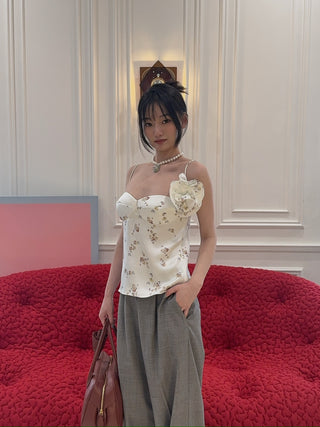 MAGDA BUTRYM - Flower appliqué silk tank in cream print