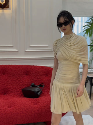 MAGDA BUTRYM - Drop-waist wrap mini dress in beige