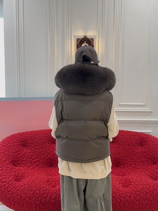 YVES SALOMON - VEST MADE WITH LORO PIANA FLANNEL FABRIC/FOX / EARTH