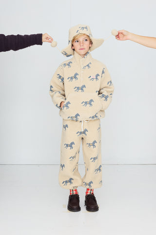 TINY COTTON - Horses Sherpa Sweatshirt in Vanilla
