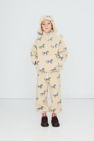 TINY COTTON - Horses Sherpa Sweatshirt in Vanilla