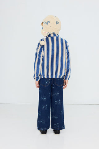 TINY COTTON - Blue Retro Stripes Polar Jacket in Petrol Blue