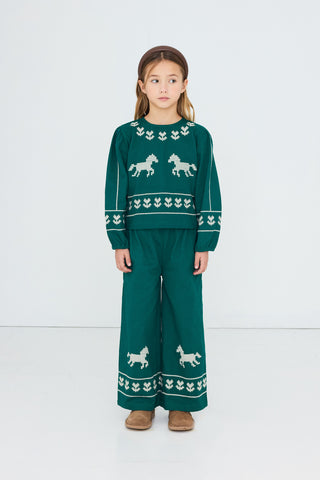 TINY COTTON - Horses & Flowers Pant in Dark Green