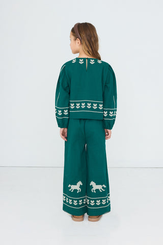 TINY COTTON - Horses & Flowers Pant in Dark Green