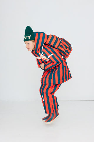 TINY COTTON - Red Stripes Snow Jacket in Summer Red