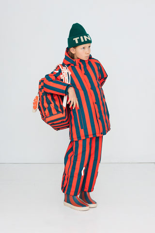 TINY COTTON - Red Stripes Snow Jacket in Summer Red