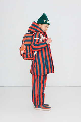 TINY COTTON - Red Stripes Snow Jacket in Summer Red