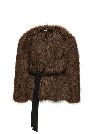 MAGDA BUTRYM - Belted Faux Fur Jacket in Brown