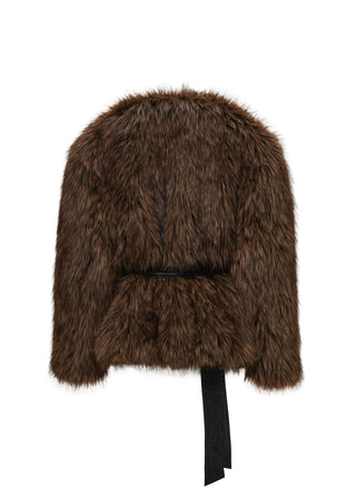 MAGDA BUTRYM - Belted Faux Fur Jacket in Brown