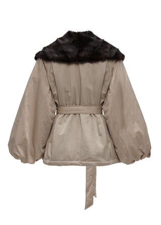 MAGDA BUTRYM - Belted Faux Fur Collar Jacket in Beige