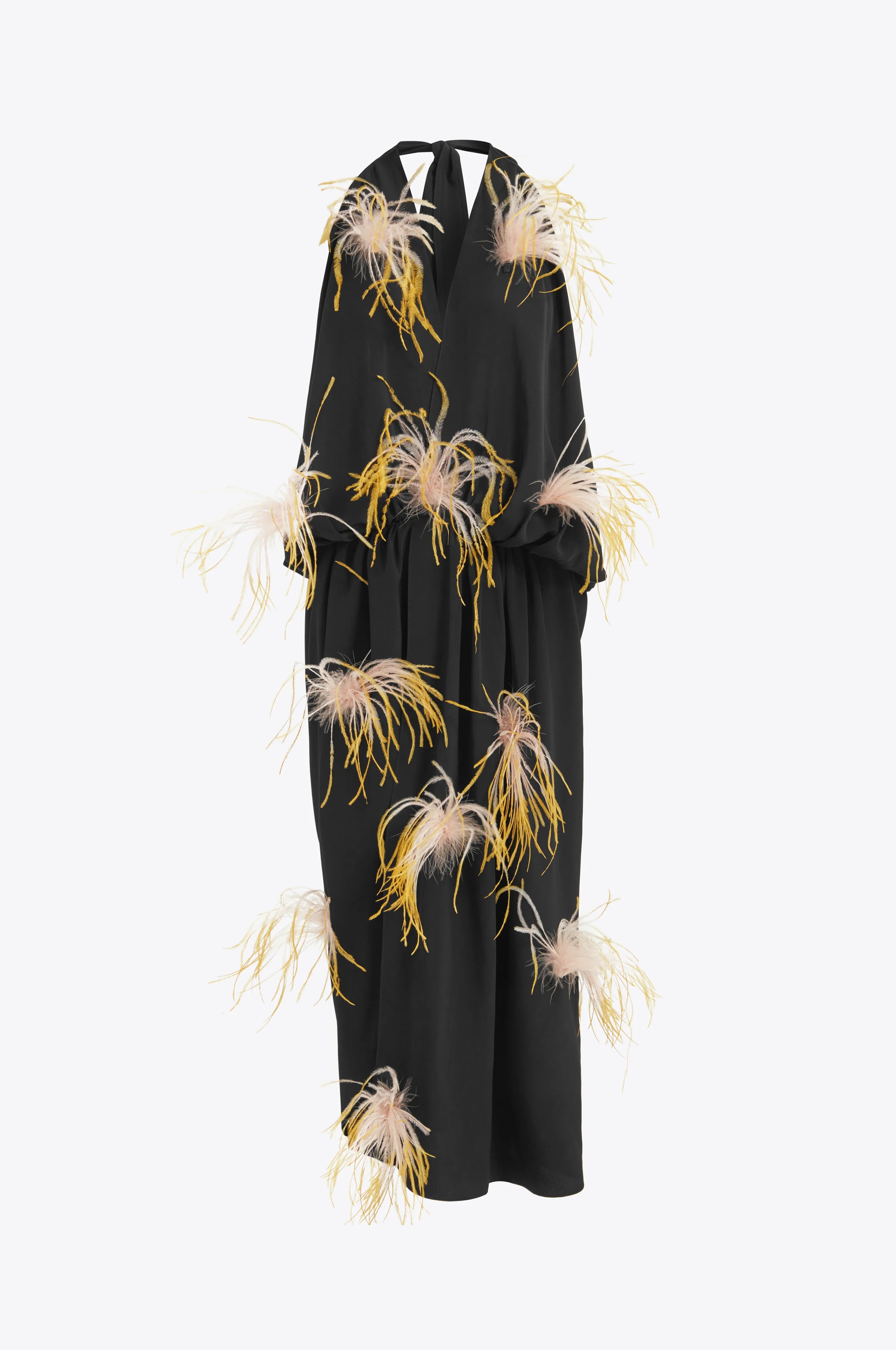 16ARLINGTON Vide Feather Dress | Black Halter Open Back Side Split Midi A'FAVOR SYDNEY 16ARLINGTON Vide Feather Dress | Black Halter Open Back Side Split Midi A'FAVOR SYDNEY