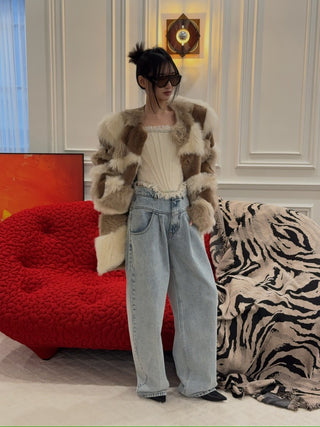 THE MANNEI - Shearling Jacket in Taupe/Brown/Ecru/Beige