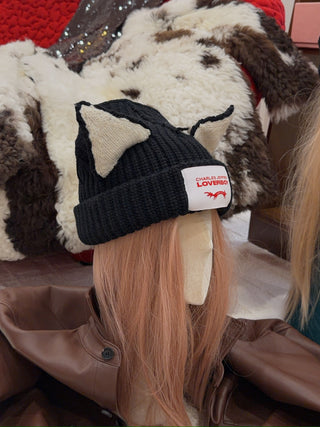 LOVERBOY - CHUNKY EARS BEANIE in Black and ECRU