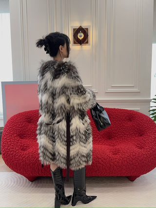 YVES SALOMON - COAT FOX BANDS/MERINOS KNITWEAR / NUANCE LUNE