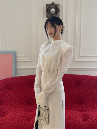 MAGDA BUTRYM - Embroidered High-Neck Midi Dress with Blouson Bodice
