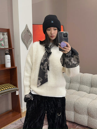 NATASHA ZINKO COMBO FLORAL PRINT TSHIRT LS PUSSY BOW BLOUSE