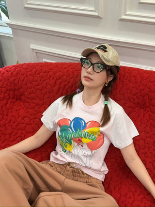 MARTINE ROSE - RAGLAN SHRUNKEN T-SHIRT / PINK BALLOONS
