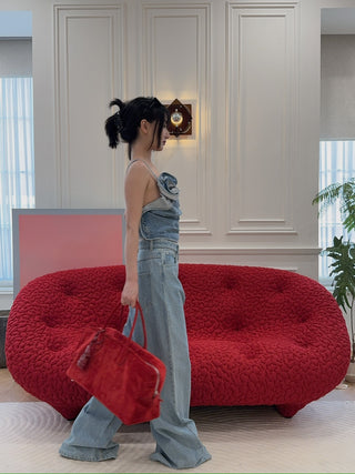 MAGDA BUTRYM - One-shoulder draped denim top in sky blue