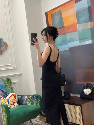 ROWEN ROSE Sleeveless Jersey Long Dress with Gathered Neckline