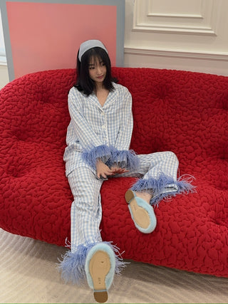 SLEEPER - PARTY PAJAMA SET WITH FEATHERS / BLUE