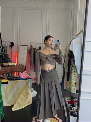 ROKH Box Pleats Midi Skirt
