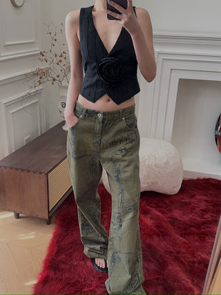 BLUMARINE Plated Fabric Vest With 3D Rose