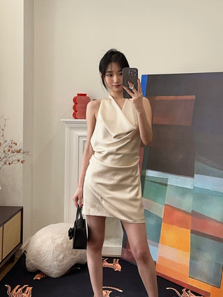 THE ANDAMANE VERUSHKA MINI  Cowl Neck Mini Dress Ivory