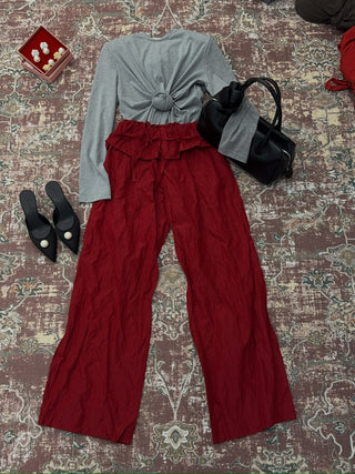 MAGDA BUTRYM - Low-Rise Ruffled Waist Trousers in Red