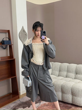 THE MANNEI - Wool Bermuda Shorts in Grey